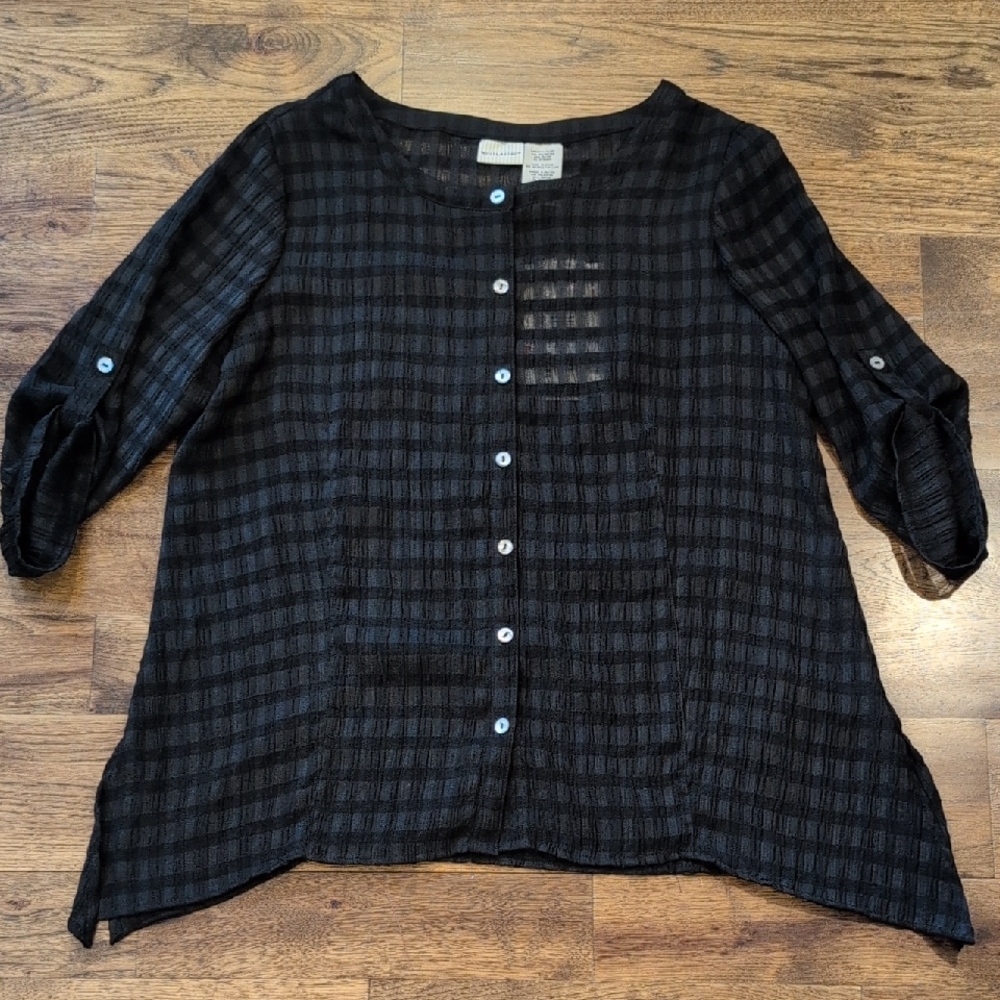 Women's White Stag black sheer button up shirt size L